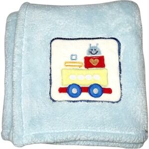 Northpoint Blue Robot Train Baby Blanket htf Fleece Plush Lovey 30x45 Soft